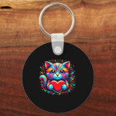 Cute Cat Hugging Valentine Heart Kitty Love Cat Ki Schlüsselanhänger (Vorderseite)