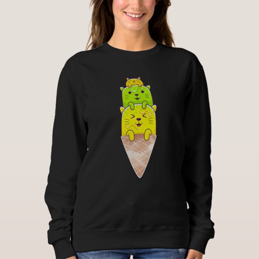 Cute Cat Ice Cream Cone Triple Scoop Sweatshirt (Vorderseite)