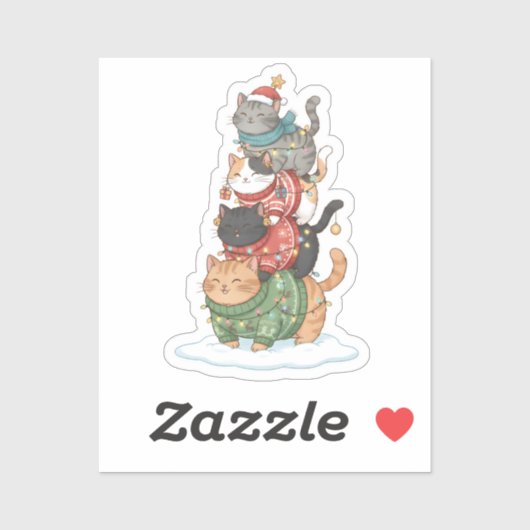 Cute Cat Illustration Art, Kawaii Cat Stack Design Aufkleber (Blatt)