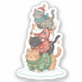 Cute Cat Illustration Art, Kawaii Cat Stack Design Aufkleber (Vorderseite)