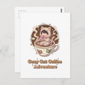 Cute Cat in Coffee Cup - Cozy Adventure art Postkarte (Vorne/Hinten)