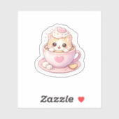 Cute Cat in Coffee Cup Kawaii Sticker (Blatt)
