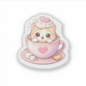 Cute Cat in Coffee Cup Kawaii Sticker (Vorderseite)