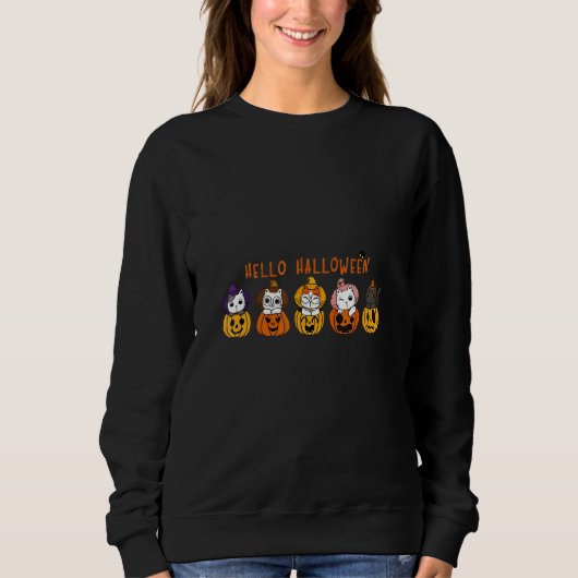 Cute Cat In Pumpkin Halloween Sweatshirt (Vorderseite)