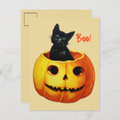 Cute Cat in Pumpkin Vintage Halloween Postcard Postkarte (Vorne/Hinten)