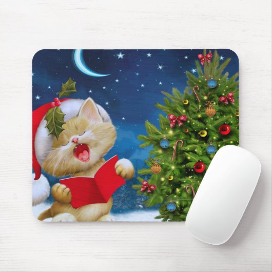 Cute cat in Santa Claus hat cartoon Mousepad (Mit Mouse)