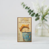 Cute Cat in Sonnenblumenhut Whimsical Painting C3R Visitenkarte (Stehend Vorderseite)