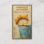 Cute Cat in Sonnenblumenhut Whimsical Painting C3R Visitenkarte (Vorderseite)