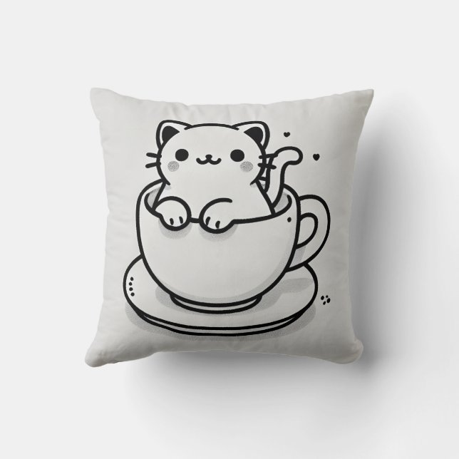 Cute Cat in Teacup Throw Pillow Kissen (Rückseite)