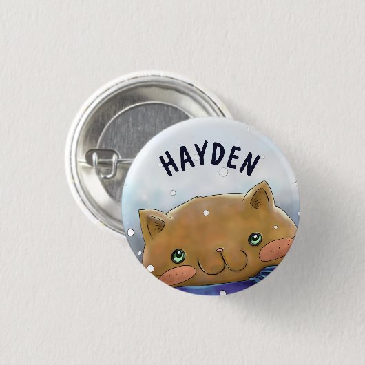 Cute Cat in Winter Personalised Kids Button (Vorne & Hinten)