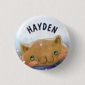Cute Cat in Winter Personalised Kids Button (Vorderseite)