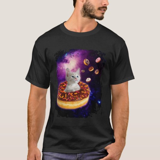 Cute Cat Inside Donut in Space Boys Girl Kitty in T-Shirt (Vorderseite)