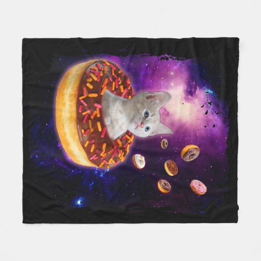 Cute Cat Inside Donut In Space Kitty Lovers Fleecedecke (Vorderseite (Horizontal))