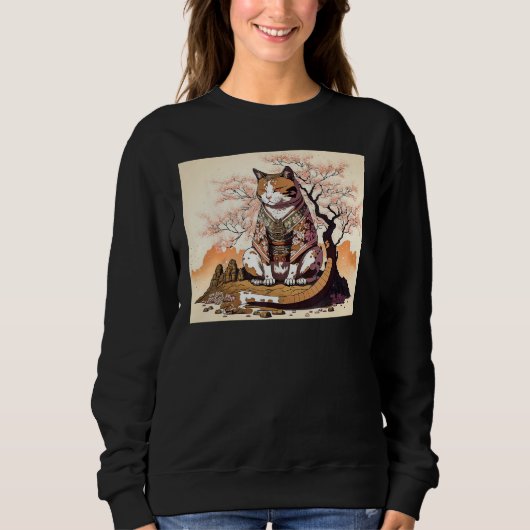cute cat Japanese Aesthetic Sakura Cherry Blossoms Sweatshirt (Vorderseite)