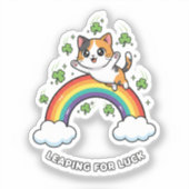 Cute Cat Jumping Over Rainbow Kawaii St Patrick  Aufkleber (Vorderseite)