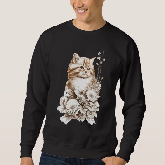 Cute Cat Kitten & Flowers Cat Owner Cat Sweatshirt (Vorderseite)