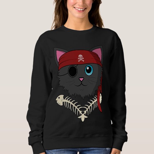 Cute Cat Kitten Pirate Fish Bones Halloween Kids Sweatshirt (Vorderseite)