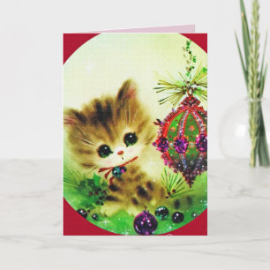 CUTE CAT KITTEN VINTAGE CHRISTMAS CARDS KARTE