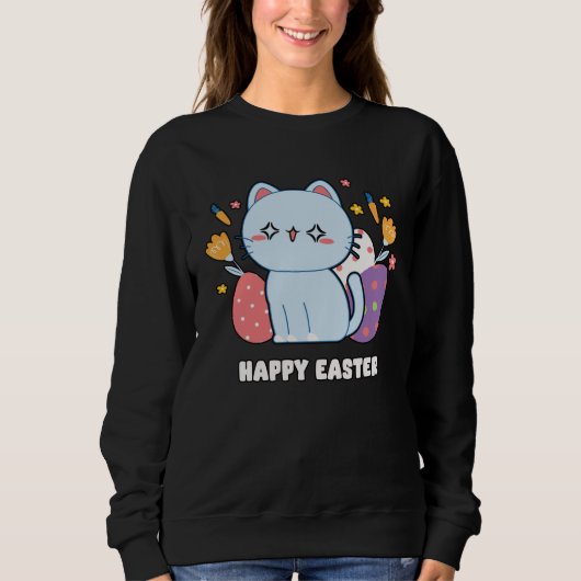 Cute Cat Kitty Happy Easter Day Egg Hunter Boys Gi Sweatshirt (Vorderseite)