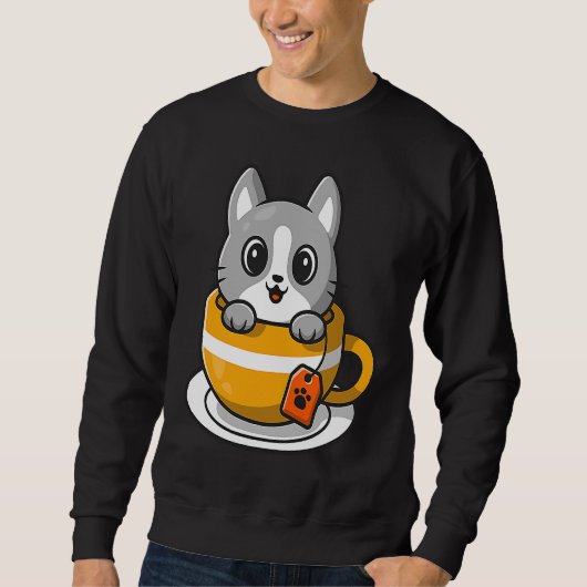 Cute Cat Kitty in a coffee or tea cup Sweatshirt (Vorderseite)