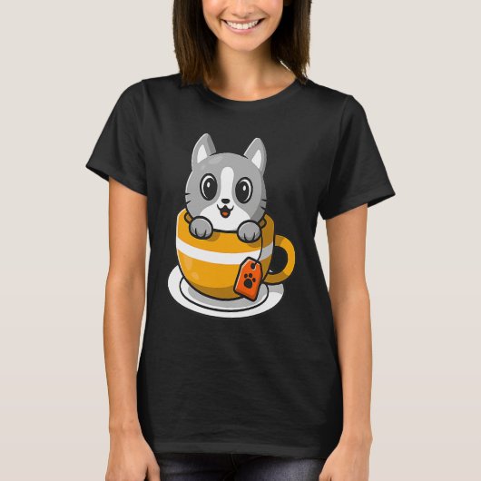 Cute Cat Kitty in a coffee or tea cup T-Shirt (Vorderseite)