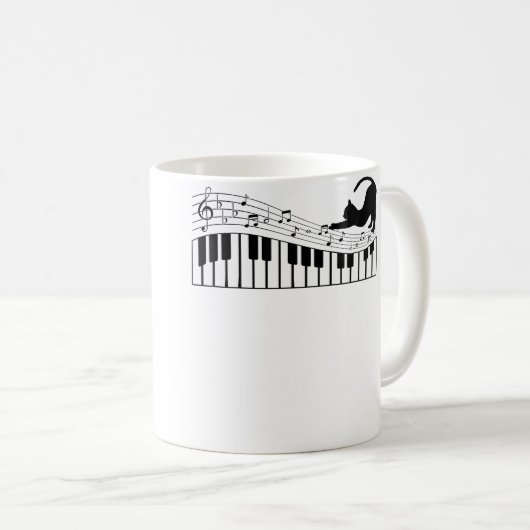 Cute Cat Kitty Playing Piano Music Clef Pianist Mu Kaffeetasse (VorderseiteRechts)