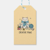 Cute Cat Knitting Creative Paws Yellow Stationery  Geschenkanhänger (Vorderseite)