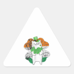 Cute Cat Leprechaun With Shamrocks St Patricks Day Dreieckiger Aufkleber