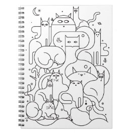 Cute Cat Line Art Coloring Notebook Notizblock