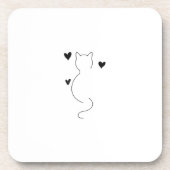 Cute cat line drawing, with three hearts getränkeuntersetzer (Vorderseite)