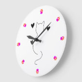Cute cat line drawing, with three hearts große wanduhr (Winkel)