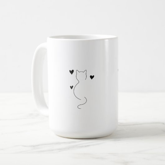Cute cat line drawing, with three hearts kaffeetasse (Vorderseite Links)