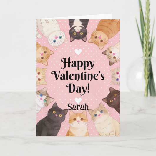 Cute Cat Lover Polka Dots Happy Valentine's Day  Karte (Vorderseite)