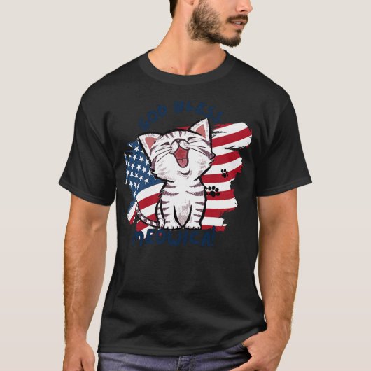 Cute Cat Lovers God Bless Meowica Patriotic 4th of T-Shirt (Vorderseite)