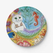 Cute Cat Mermaid Beach Paper Plate Pappteller (Vorderseite)