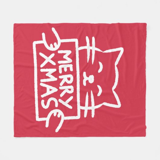 Cute Cat Merry Xmas Fleecedecke (Vorderseite (Horizontal))