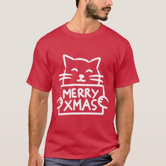 Cute Cat Merry Xmas T-Shirt (Vorderseite)