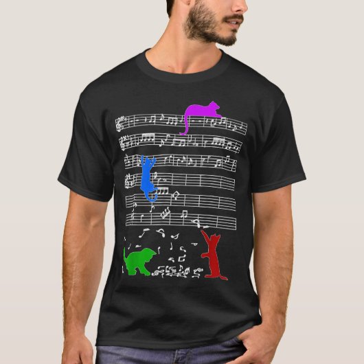 Cute Cat Music Notes Kitty Piano T-Shirt (Vorderseite)