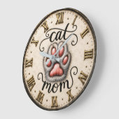 Cute Cat Nom Paw Print Rustic Große Wanduhr (Winkel)