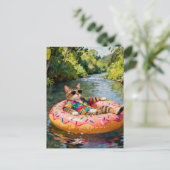 Cute Cat on a Float Trip Postkarte (Stehend Vorderseite)
