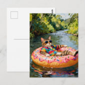 Cute Cat on a Float Trip Postkarte (Vorne/Hinten)