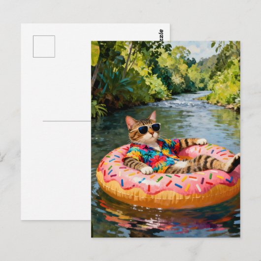 Cute Cat on a Float Trip Postkarte (Vorne/Hinten)
