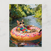 Cute Cat on a Float Trip Postkarte (Vorderseite)