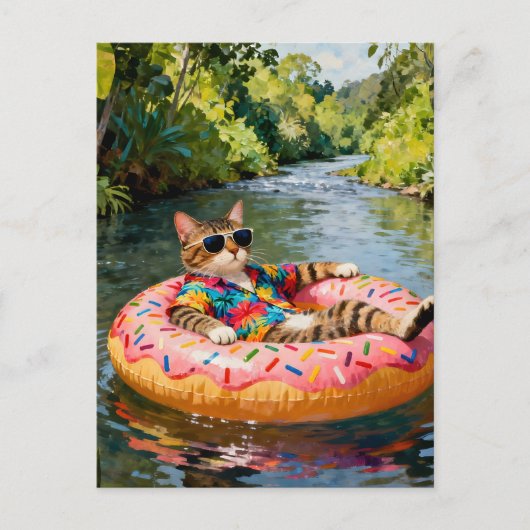 Cute Cat on a Float Trip Postkarte (Vorderseite)