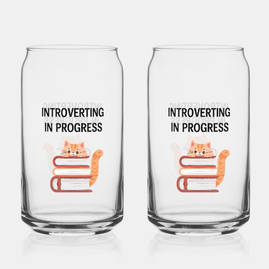 Cute Cat on Books "Introvert in Progress" Dosenglas (Rückseite)