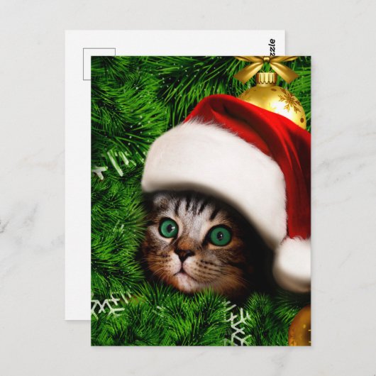 Cute Cat on Christmas tree Postkarte (Vorne/Hinten)
