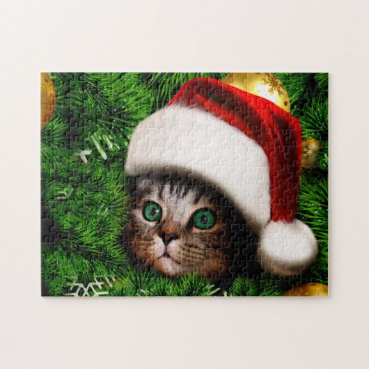 Cute Cat on Christmas tree Puzzle (Horizontal)