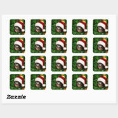 Cute Cat on Christmas tree Quadratischer Aufkleber (Blatt)