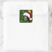 Cute Cat on Christmas tree Quadratischer Aufkleber (Tasche)