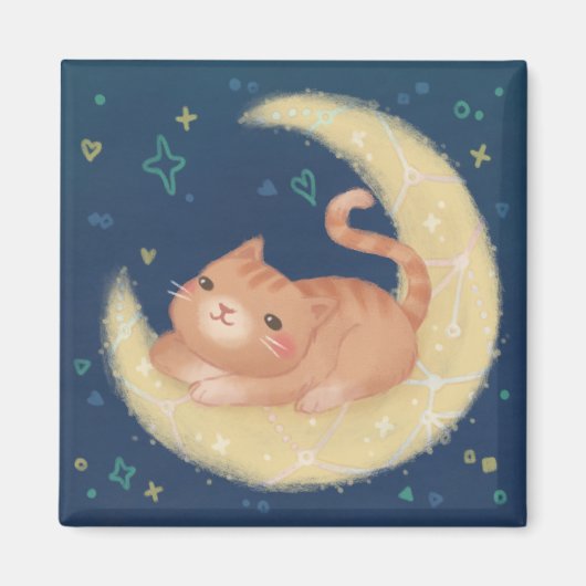 Cute Cat on the Moon Magnet (Vorne)